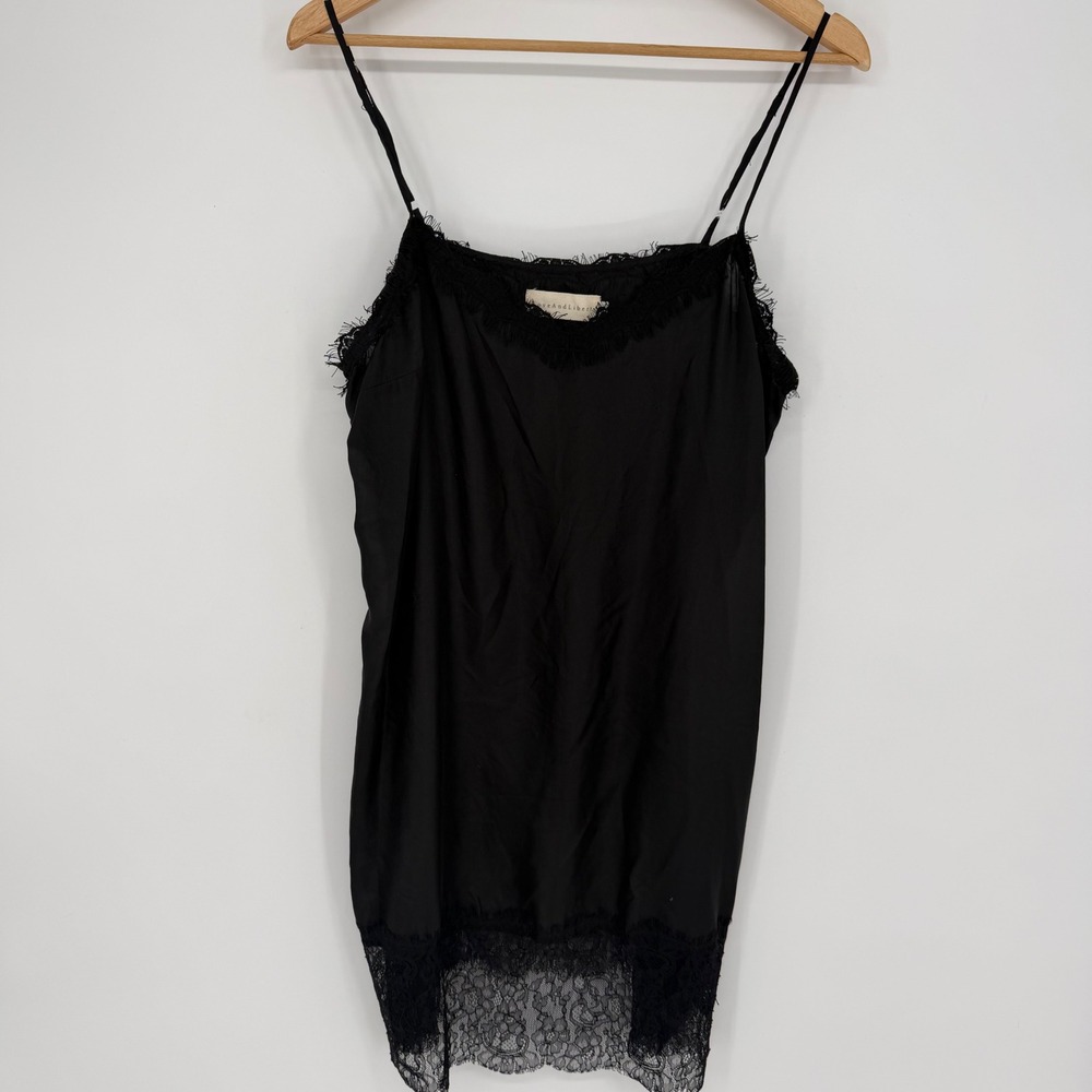 Johnny Was 4 Love And Liberty Black 100% Silk Lace Cami Top XL Eyelash Lace Trim
